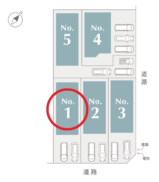 岡崎市上地6丁目　新築分譲住宅　全5棟　1号棟の区画図