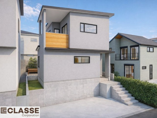 【外観パース】 | 宇治市琵琶台1丁目　売土地　建築条件付き | アトリエ仕様の窓はペアガラス、サッシはアルミ×樹脂複合のハイブリットサッシを採用。ガラスの間には断熱性の高いアルゴンガスを充填しておりますので、より断熱性能が高まる仕様になっております。