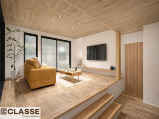 【完成予想図】 | 宇治市琵琶台1丁目　売土地　建築条件付き | お客様のお好みに合わせて、外観デザインも一緒に作り上げていきます。「ひと目で分かるアトリエの家」をコンセプトに、木・金属・吹抜けを組み合わせ”あなたらしさ”を表現できる外観づくりが可能です。