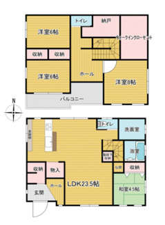【間取り】 | 甲府市羽黒町 R1年築の中古戸建 オール電化+太陽光パネル | 甲府市羽黒町　中古戸建　敷地面積212.33ｍ2　建物面積125.03ｍ2