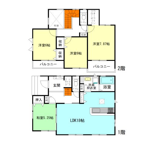 【間取り】 | ブルーミングガーデン高崎市上小鳥町ー① | 玄関上部吹き抜けで開放的なつくり！
水回りを最短距離で結んだラクラク家事同線！