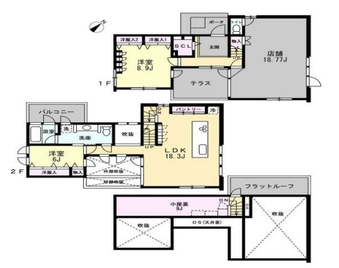 世田谷区成城２丁目の店付住宅の間取り