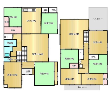 奈良市富雄元町4丁目戸建ての間取り