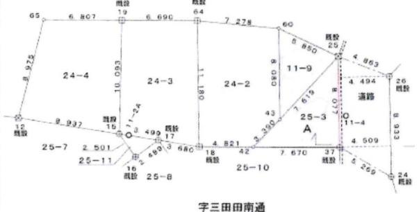 岡崎市欠町字三田田南通の売地の区画図