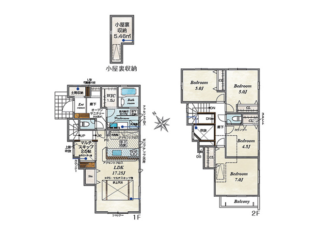 【間取り】 | 志木市上宗岡1丁目　新築一戸建住宅　全3棟　(志木本店) | LDKは17.25帖のゆとりある広さで、家族みんなが自然と集まる心地よい空間です。小上がりスペースは、お子さまの遊び場やくつろぎの場として多用途に活用可能。