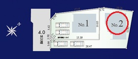【区画図】 | 入間市扇台4丁目　全2棟　2号棟 | カースペース（縦列）2台可（車種による）　南東4.0ｍ公道