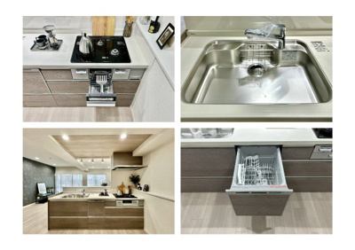 【キッチン】 | ツインシティ東砂アネックス | 【システムキッチン】ワイドで収納豊富な使い勝手の良いカウンターキッチンには、食洗器や伸縮タイプのキッチン水栓、三ツ口コンロ・魚焼きグリルなどの便利な設備が標準完備されています。