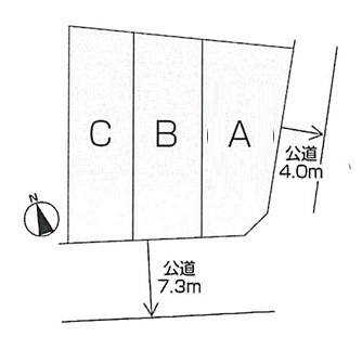 小牧市大字久保一色　新築戸建　B棟の区画図|南面道路。駐車場並列２台可。