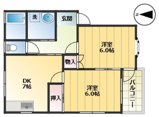 【間取り】 | エトワール弓井　C | 2DK