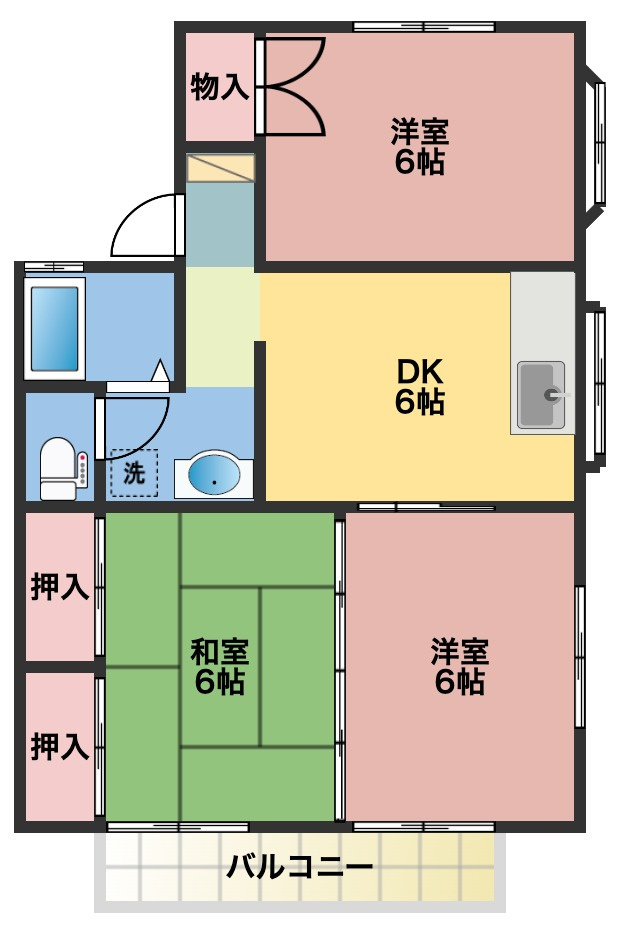 太田市台之郷町の一棟アパートの間取り|3DKの間取り(^^) 洋室だけではなく、和室も有り客間や寝室等にもご活用できます(^_^)
