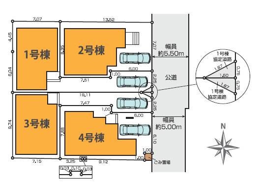 練馬区早宮4丁目　多様な間取りプラン　快適エリア限定4棟の区画図