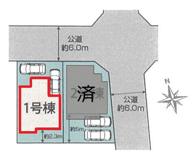 知多郡東浦町石浜田之助　全2棟　新築戸建の区画図