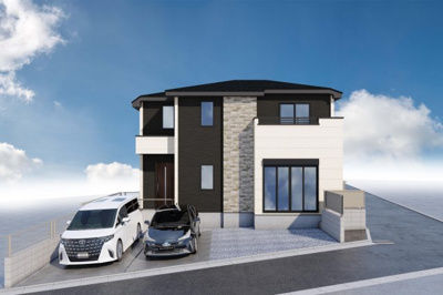 【外観パース】 | 横浜市都筑区川和町新築住宅 | ◆スタイリッシュな外観です。カースペース2台分あり。