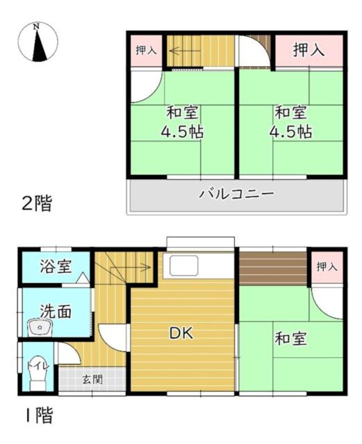 中古戸建　豊川市本野町北貝津５７番地の間取り|間取図　２階建　49.68㎡