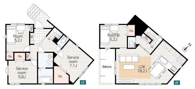 【間取り】 | ◇◆茅ヶ崎市松が丘 新築戸建 残り1棟【NO,B】◆◇ | 【2SSLDK】1F：洋室5.2帖 S7.1帖・5.6帖　2F：LDK18.2帖 洋室5.2帖