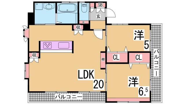 神戸市長田区細田町３丁目の賃貸マンションの間取り