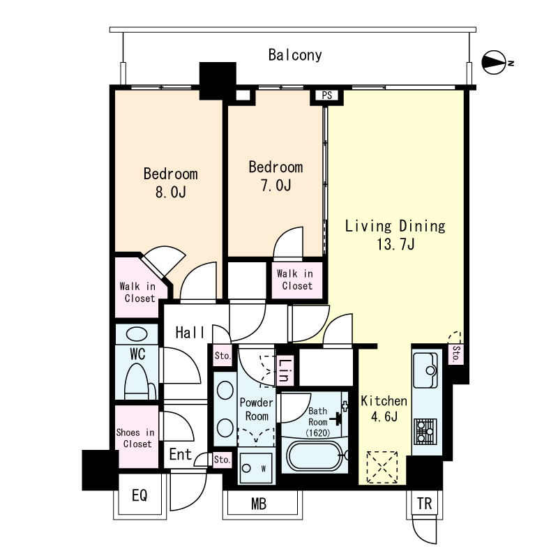 ザ・パークハウス晴海タワーズ ティアロレジデンスの間取り|西向き　専有面積　81.94㎡　
バルコニー面積　13.06㎡　
2LDK+2WIC+SIC+2N