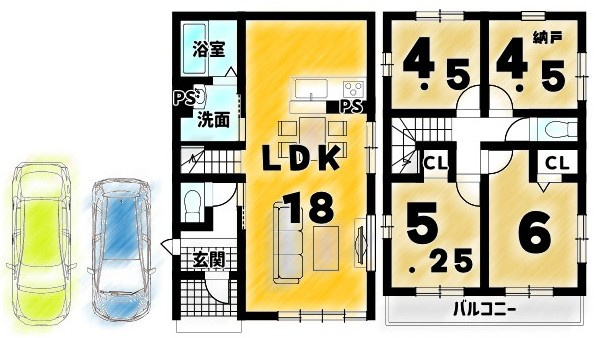 花園艮北町１期１号地の間取り
