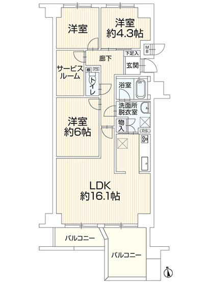 【間取り】 | メイツ大府 中古マンション | 効率的かつ暮らしのことをしっかり考えた間取りです
