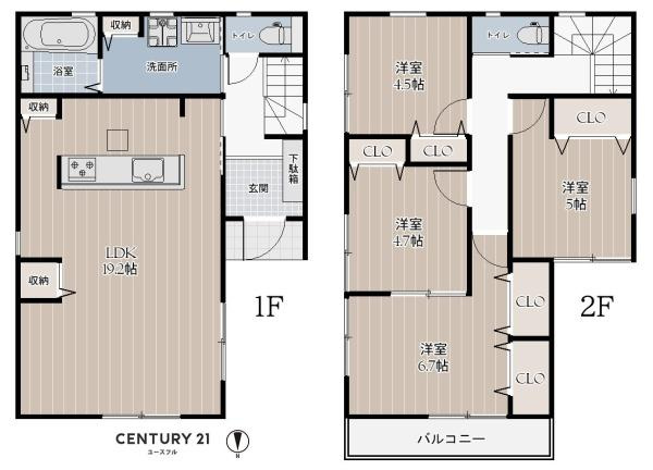【土地図】 | □建築プラン例□
建物価格：1,990万円
延床面積：99.72平米
間取り：4LDK