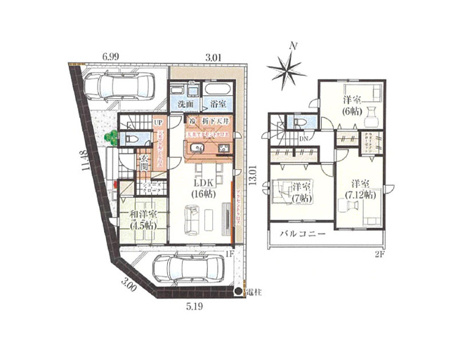 【間取り】 | 新座市池田4丁目　新築一戸建住宅　全40棟　(保谷店) | 1号棟/水回り集中設計で家事効率の良い間取り。SC、WICなど収納も豊富なゆとりの住まいです。※図面を基に作成しています。現況と異なる場合は現況を優先いたします。