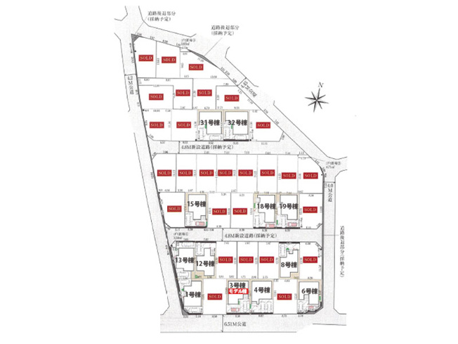 【区画図】 | 新座市池田4丁目　新築一戸建住宅　全40棟　(保谷店) | 1号棟/陽当たり良く開放的な南西角地！お車2台駐車可能です！(車種により異なります。)※図面を基に作成しています。現況と異なる場合は現況を優先いたします。