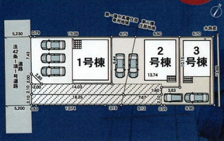 【区画図】 | 秦野市曽屋  3号棟 第27 | 〇1･2号棟ご成約済　3号棟　南西側約5.2m公道　旗竿地（間口約2.1ｍ）　駐車2台（車種によります）　※協定地あり