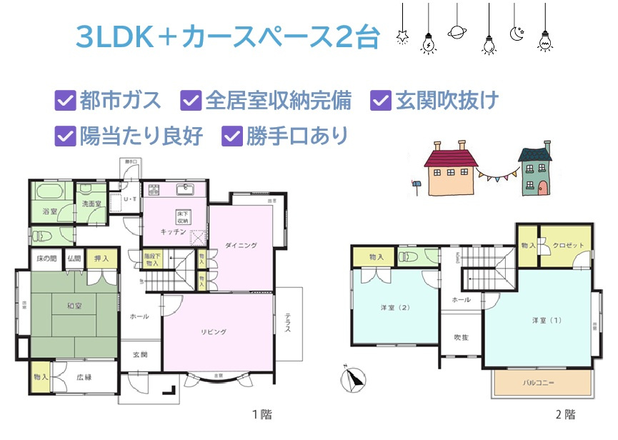 【現地画像あり】　伊勢原市高森台2丁目　中古戸建　58.90坪の間取り|十分な広さでファミリーにも人気の全居室収納付き３ＬＤＫ◎　　
豊富な収納で年々増える荷物もスッキリ片付きますよ。
