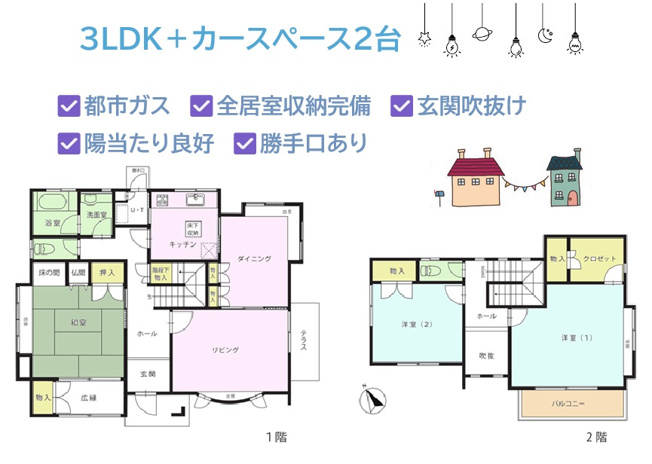 【間取り】 | 十分な広さでファミリーにも人気の全居室収納付き３ＬＤＫ◎　　
豊富な収納で年々増える荷物もスッキリ片付きますよ。