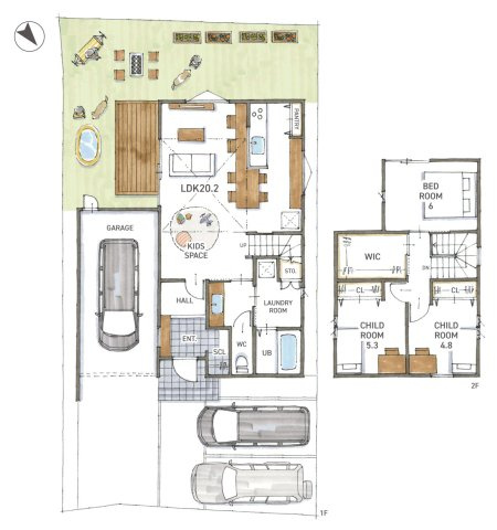 守山市播磨田町　天然木ガレージハウス建売モデルの間取り