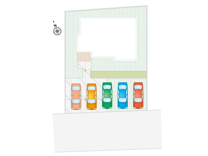 駐車並列5台可能！来客時や家族の車が増えても安心 アウトドア用品の積み下ろしや趣味のスペースとしても活用できます。広いお庭でガーデニングや趣味も楽しめます。