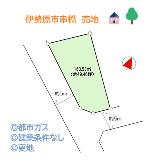 【土地図】 | 建築条件なしの売地なのでお好きなハウスメーカーでの建築が可能です♪
更地渡しで工事スタートもしやすいですよ。