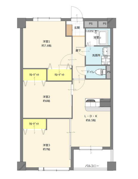 博多ニッコーハイツの間取り|博多ニッコーハイツ（3LDK）