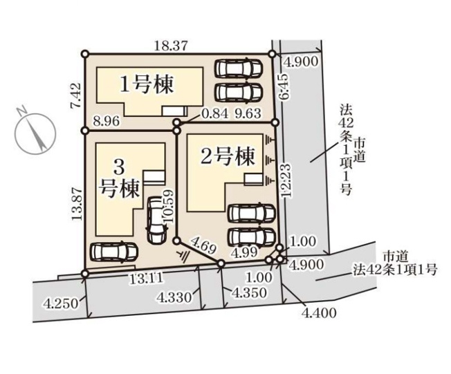 【区画図】 | 福岡市南区野多目6丁目　1号棟（全3棟）【仲介手数料無料・0円】 | 区画図です。1号棟
