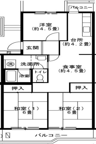 落合第２　３ＤＫの間取り