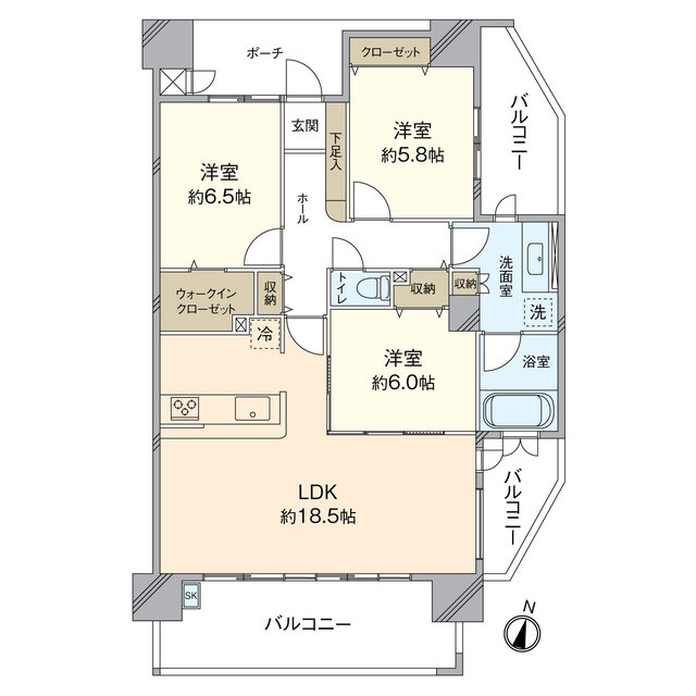アウルステージ西市の間取り|3LDK　85.67㎡の広々としたお部屋です。