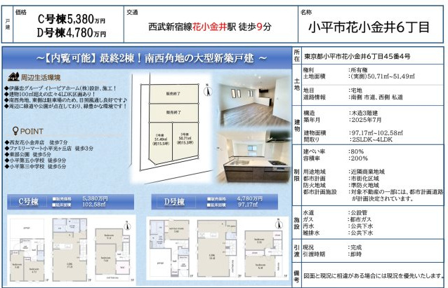 【その他】 | 小平市花小金井６丁目 | 〇本物件の売主が作成した販売用図面です〇