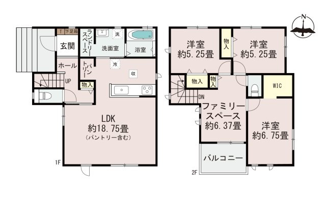 熊本市東区下江津1丁目第1-2棟（A号棟）の間取り|全居室収納付きで便利です。