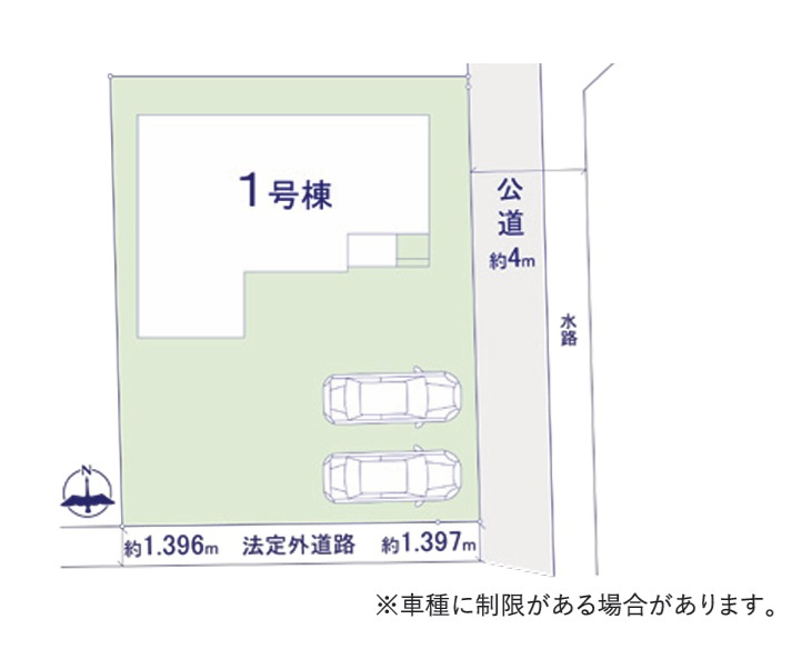 ケイアイフィット　常陸太田市馬場町　2期 　限定1棟！の区画図|並列駐車可能なカースペースを確保。毎日のお車の出し入れがストレスなく行えます！
内覧可能です。ご予約はHPから、またお電話でも、お気軽にどうぞ。