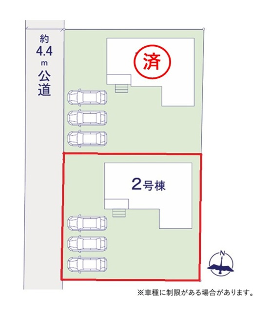 ケイアイフィット　水戸市酒門町　15期 　2の区画図|3台並列駐車可能なカースペースを確保。毎日のお車の出し入れがストレスなく行えます！
内覧可能です。ご予約はHPから、またお電話でも、お気軽にどうぞ。