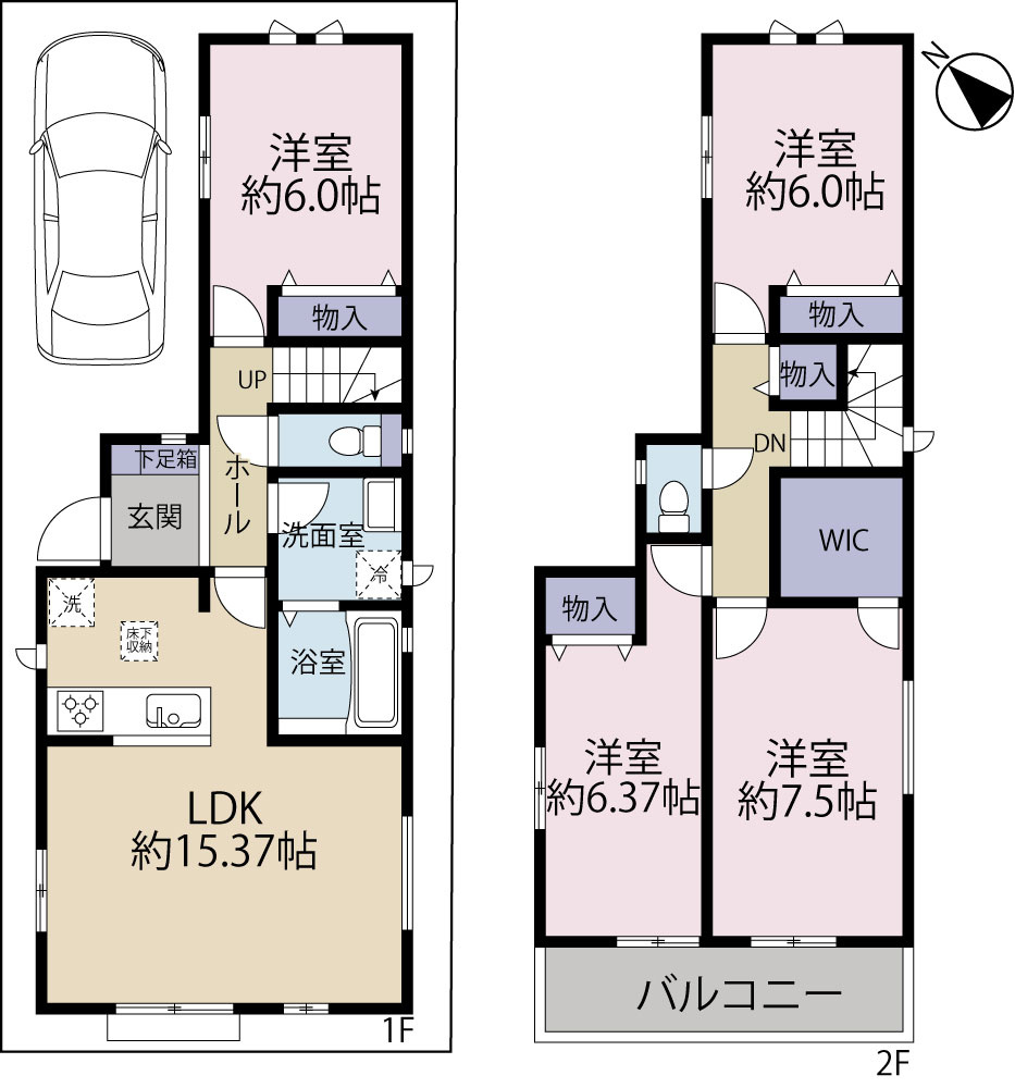 オール洋室の4LDKの間取りです。