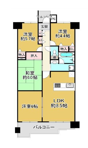 ネオハイツ姫路アメティ228　山陽電鉄「西飾磨駅」徒歩15分の間取り