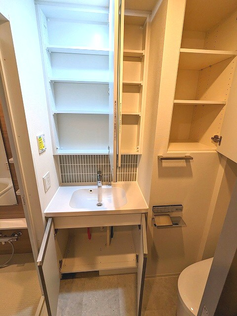 ミリアレジデンス浅草橋Ⅱの設備|収納豊富な独立洗面台です