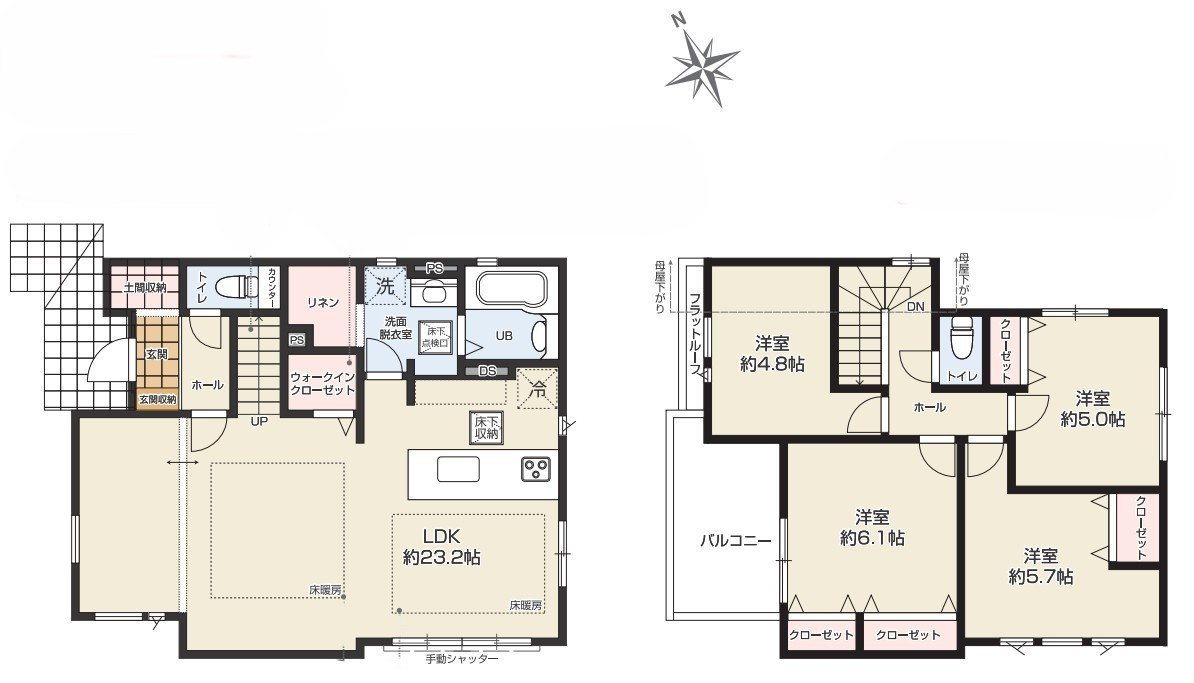 越谷市谷中町　新築戸建の間取り