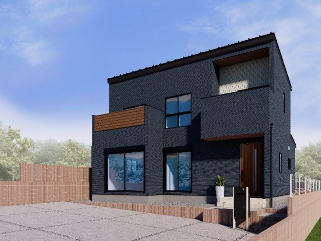 新築　渋川市石原　2号棟の外観パース|　ポストと一体型のTVモニターホンでセキュリティ安心！嬉しい宅配ボックス付き♪