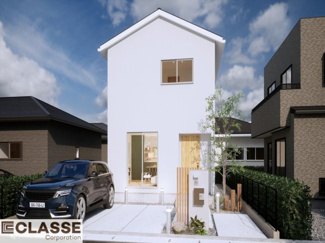 【外観パース】 | 宇治市木幡御蔵山　2区画　H号地　建築条件付き | 参考プランになりますので、お客様のお好みの外観を一緒に作らせていただきます。外壁には、メンテナンスが楽な光セラを採用しており、汚れがつきにくく、色あせもしにくいのでおススメです！