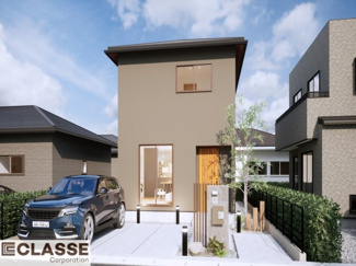 【外観パース】 | 宇治市木幡御蔵山　2区画　H号地　建築条件付き | 参考プランになりますので、お客様のお好みの外観を一緒に作らせていただきます。外壁には、メンテナンスが楽な光セラを採用しており、汚れがつきにくく、色あせもしにくいのでおススメです！