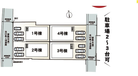 クレイドルガーデンうるま市石川第７-１号棟（全4棟）の区画図|区画図：駐車スペース2～3台
