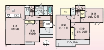 伊奈町小室1250番　新築一戸建て　ハートフルタウン　Aの間取り|伊奈町小室1250番　A、4LDK、土地面積138.53m2、建物面積99.46m2