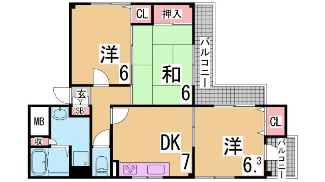 神戸市須磨区若宮町３丁目の賃貸マンションの間取り